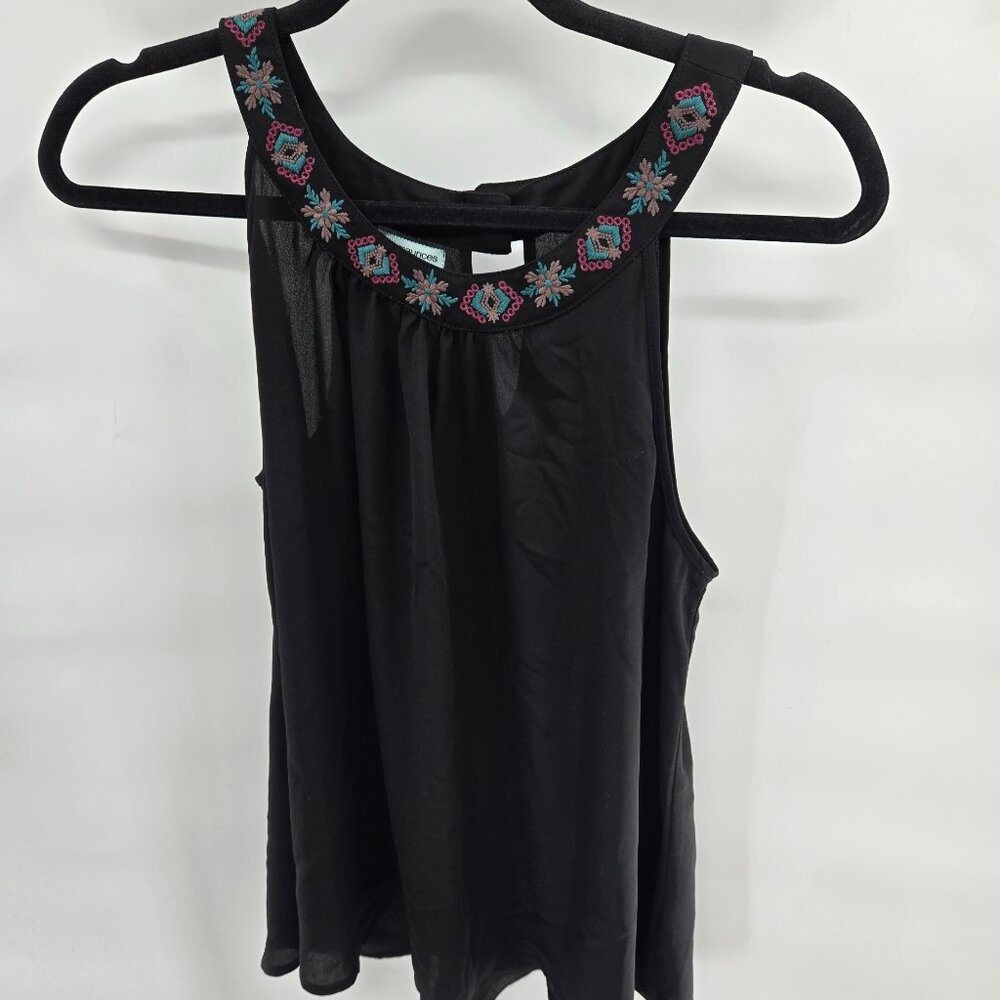 Maurice's Black Sheer Unlined Embroidered Southwest Boho Tank Medium